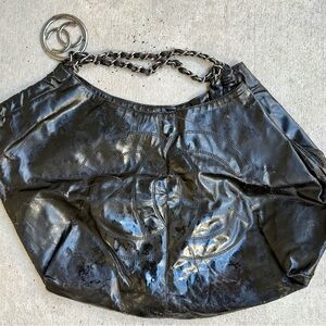 Chanel Women’s Black Leather Vinyl Shoulder Bag One Size